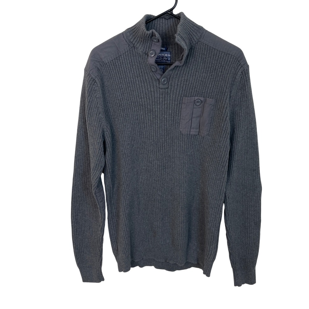 American‎ Rag Ribbed Knit Button Mock Neck Pullover Sweater Men's XXL Gray